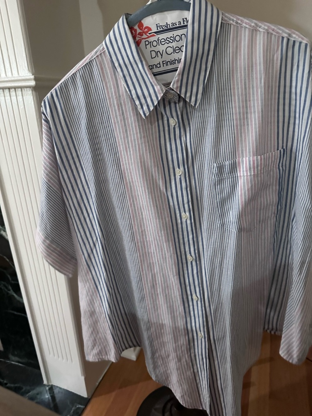 Madewell Short-Sleeve Button-Down Shirt in Blue & Pink Stripes